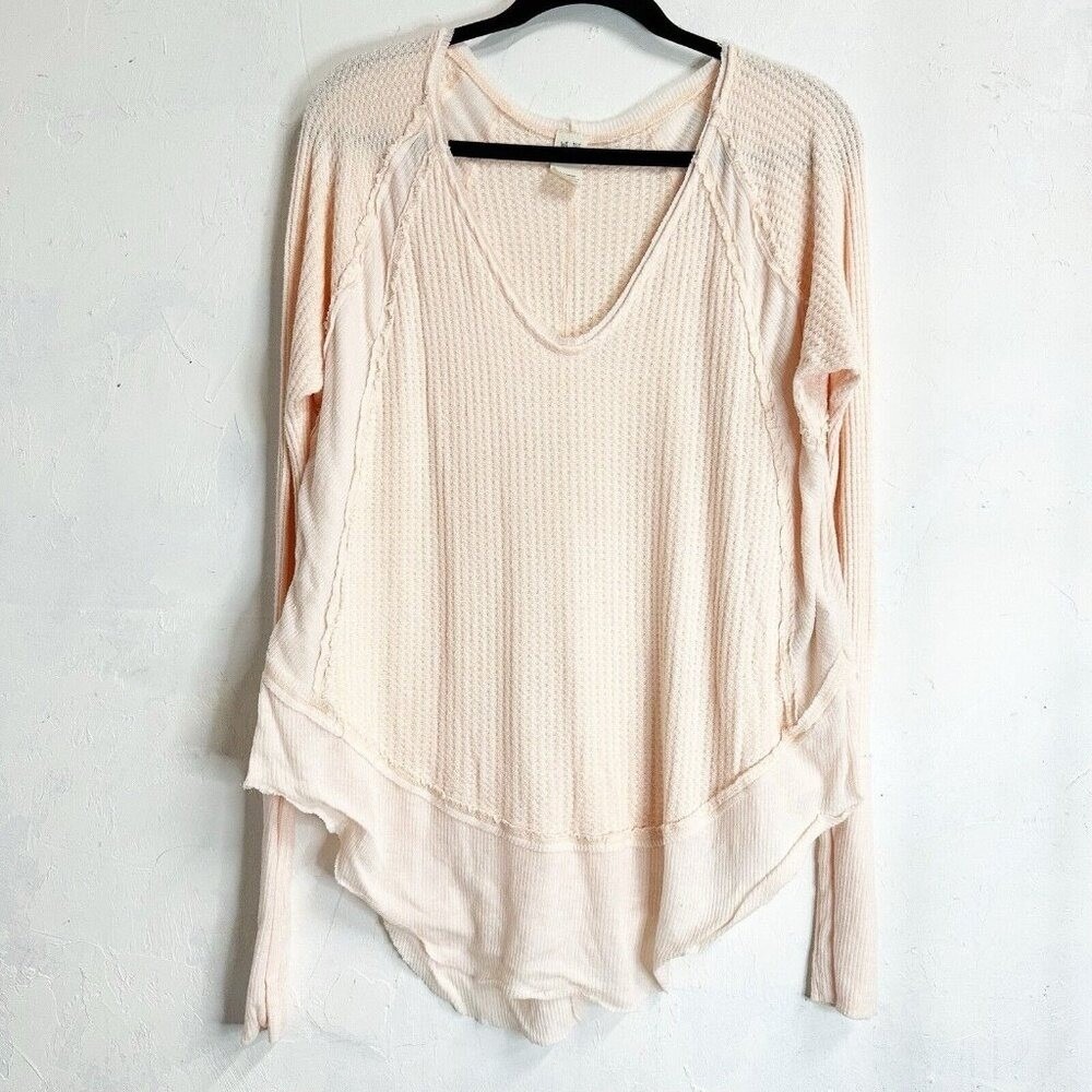 We the Free Thermal V Neck Flowy Oversized Boho Beachy Comfort Pink Women Medium